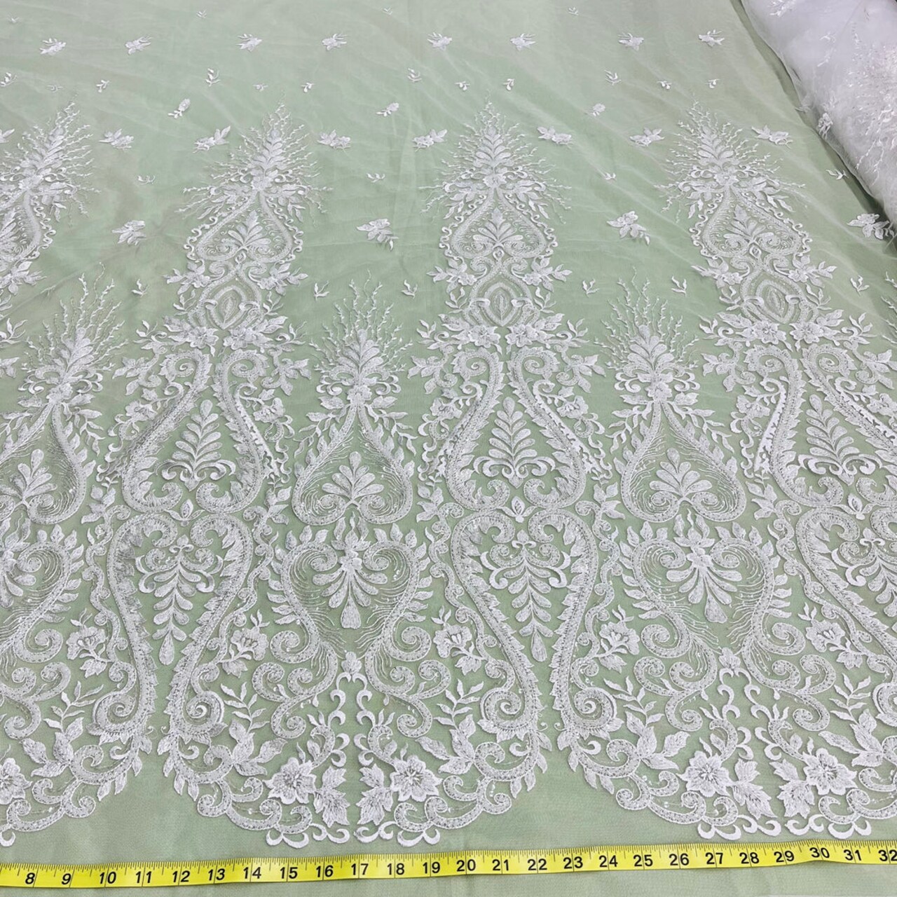 1 Yard Beaded Lace Fabric Embroidered on 100% Polyester Net Mesh - 54" Wide, Elegant Bridal & Dressmaking Fabric
